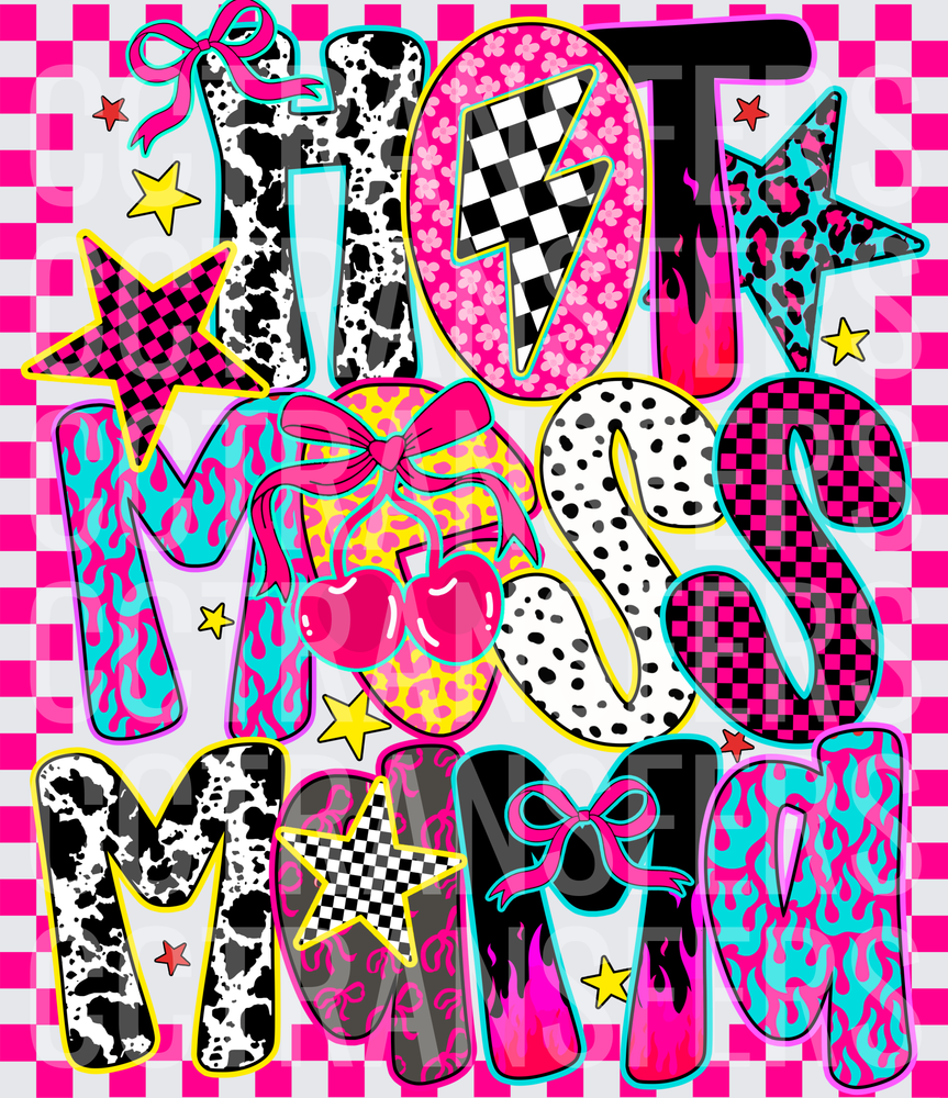 Hot Mess Mama Mixed Pattern Bold Lettering (DTF)