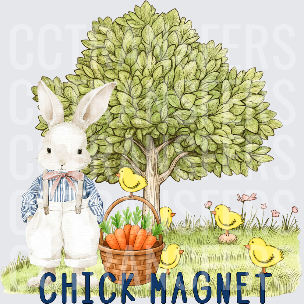 Chick Magnet Easter Bunny with Baby Chicks and Carrots (DTF)