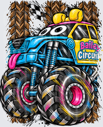 Cartoon Monster Truck Bailey Circuit Mud Splatter (DTF)