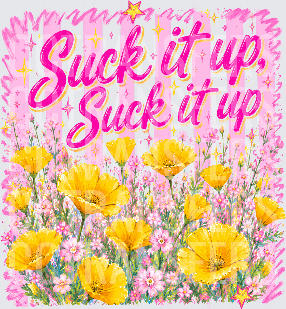Suck It Up Suck It Up Yellow Floral Pink Stripe (DTF)