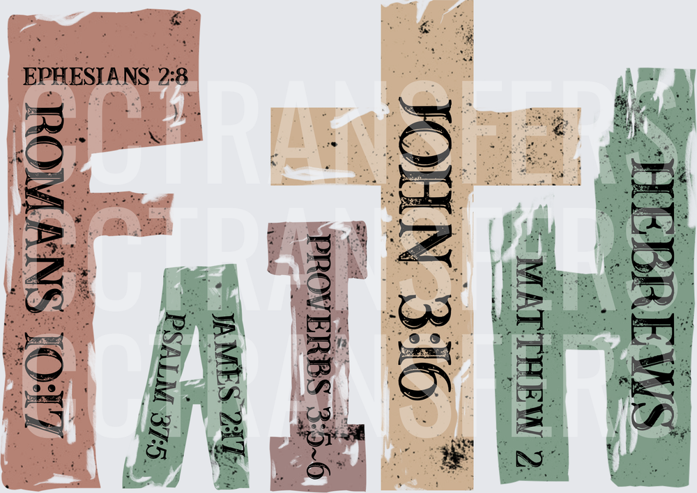 FAITH Cross Bible Verse Scripture Grunge Typography (DTF)