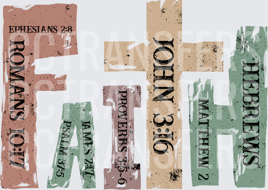 FAITH Cross Bible Verse Scripture Grunge Typography (DTF)