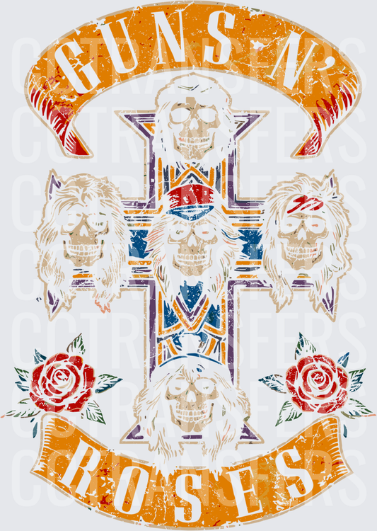 Guns N' Roses Vintage Cross Skulls Roses Logo (DTF)
