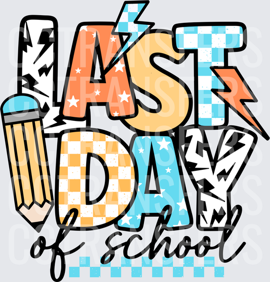 Last Day of School Retro Checkered Pencil Lightning (DTF)