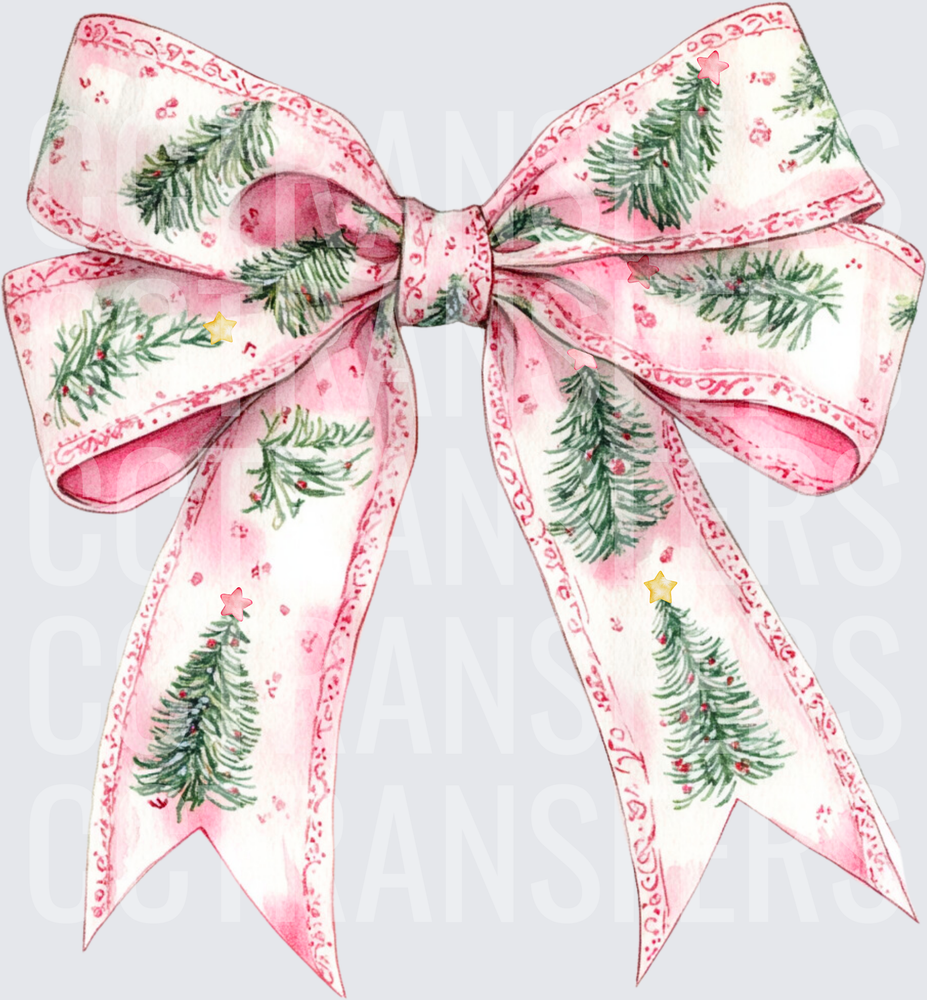 Pink Watercolor Christmas Tree Ribbon Bow (DTF)