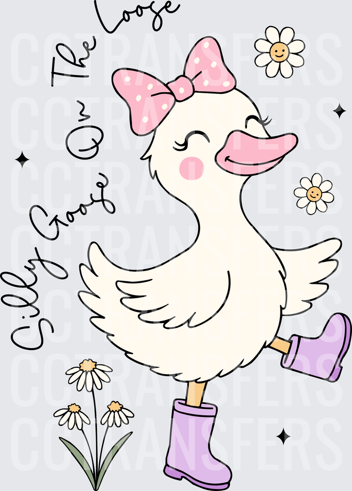 Silly Goose On The Loose Dancing Duck Pink Bow Rain Boots (DTF)