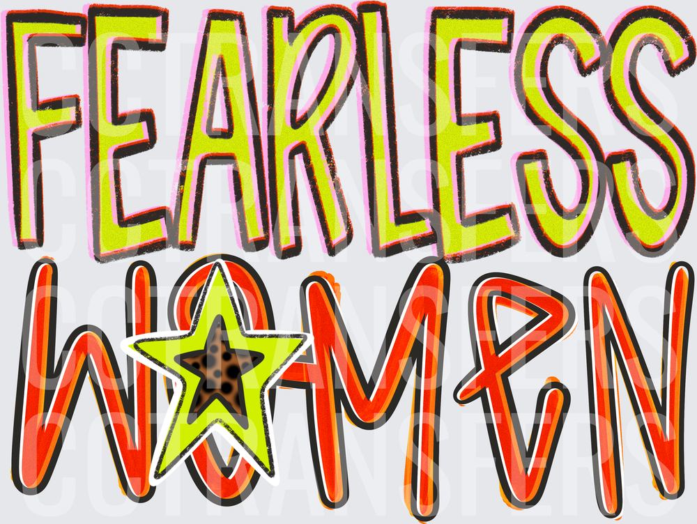 Fearless Women Bold Graffiti Star Leopard Print Lettering (DTF)