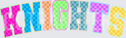 Colorful Checkered Varsity KNIGHTS Arched Letters (DTF)