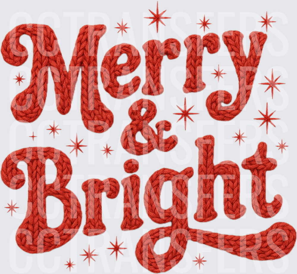 Merry & Bright Red Knit Yarn Typography Stars (DTF)