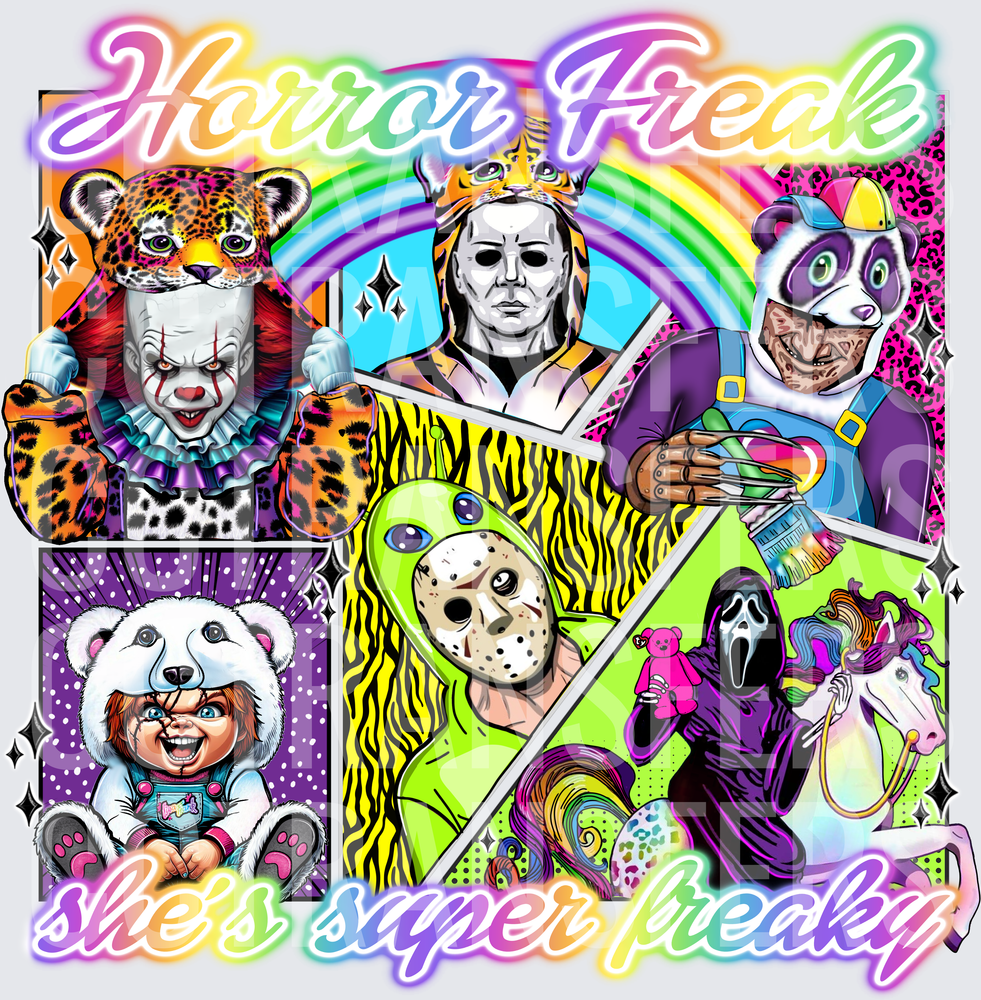 Horror Freak She's Super Freaky Slasher Icons Collage (DTF)