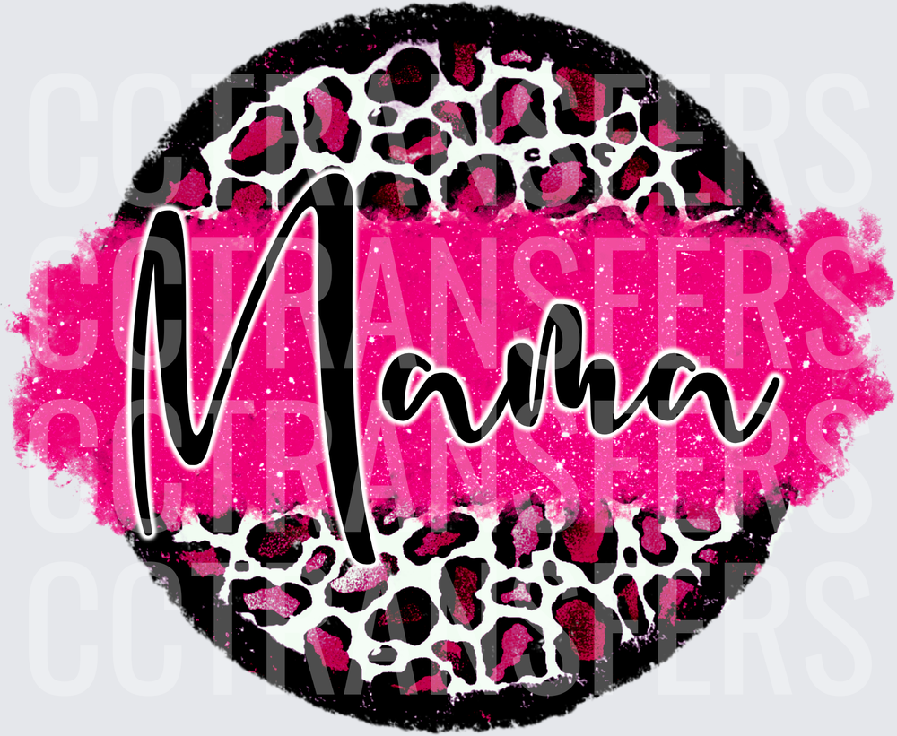 Mama Pink Leopard Print Circle Glitter Design (DTF)