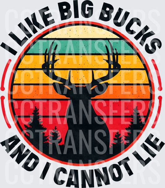 I Like Big Bucks And I Cannot Lie Retro Deer Sunset (DTF)