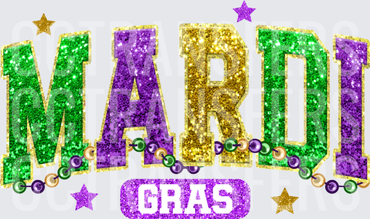 Glitter Mardi Gras Beads Stars Purple Green Gold (DTF)