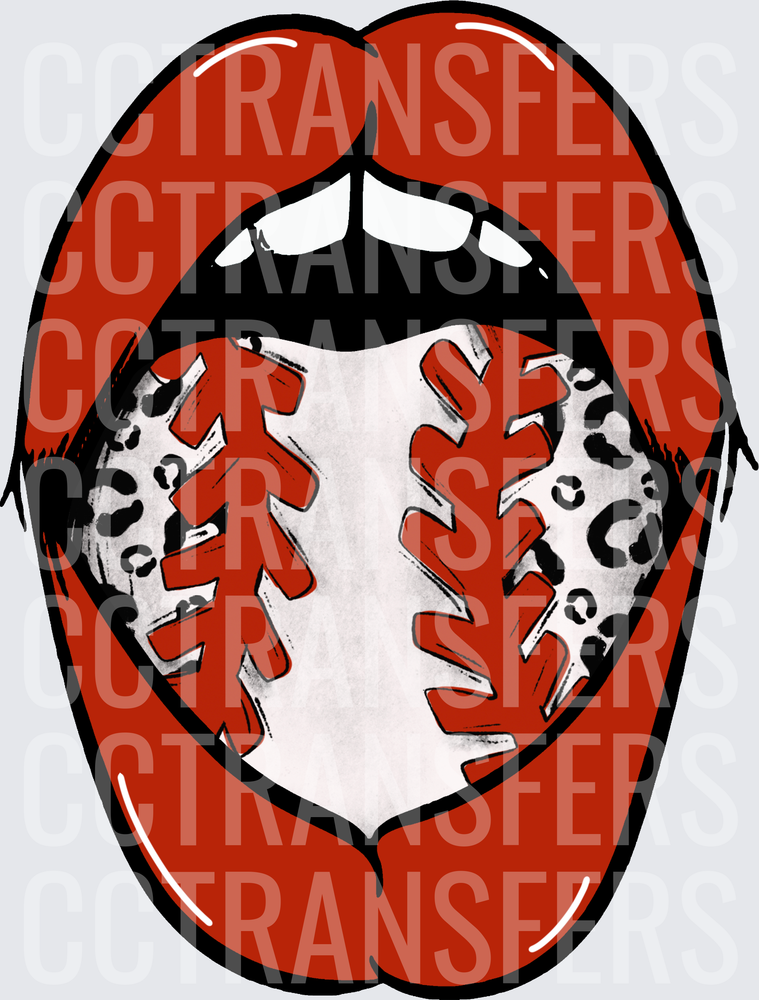 Bold Red Lips with Leopard Print Baseball Tongue (DTF)