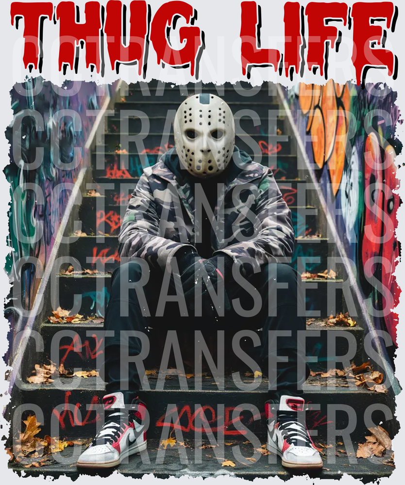 Thug Life Hockey Mask Urban Graffiti Stairs (DTF)