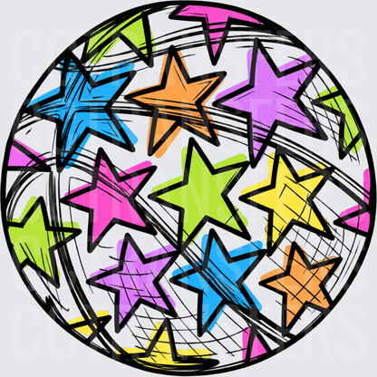 Colorful Sketchy Stars Circle Pattern (DTF)