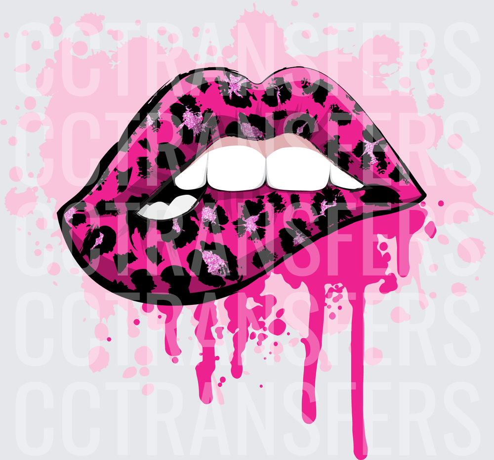 Hot Pink Leopard Print Dripping Lips Grunge Splatter (DTF)