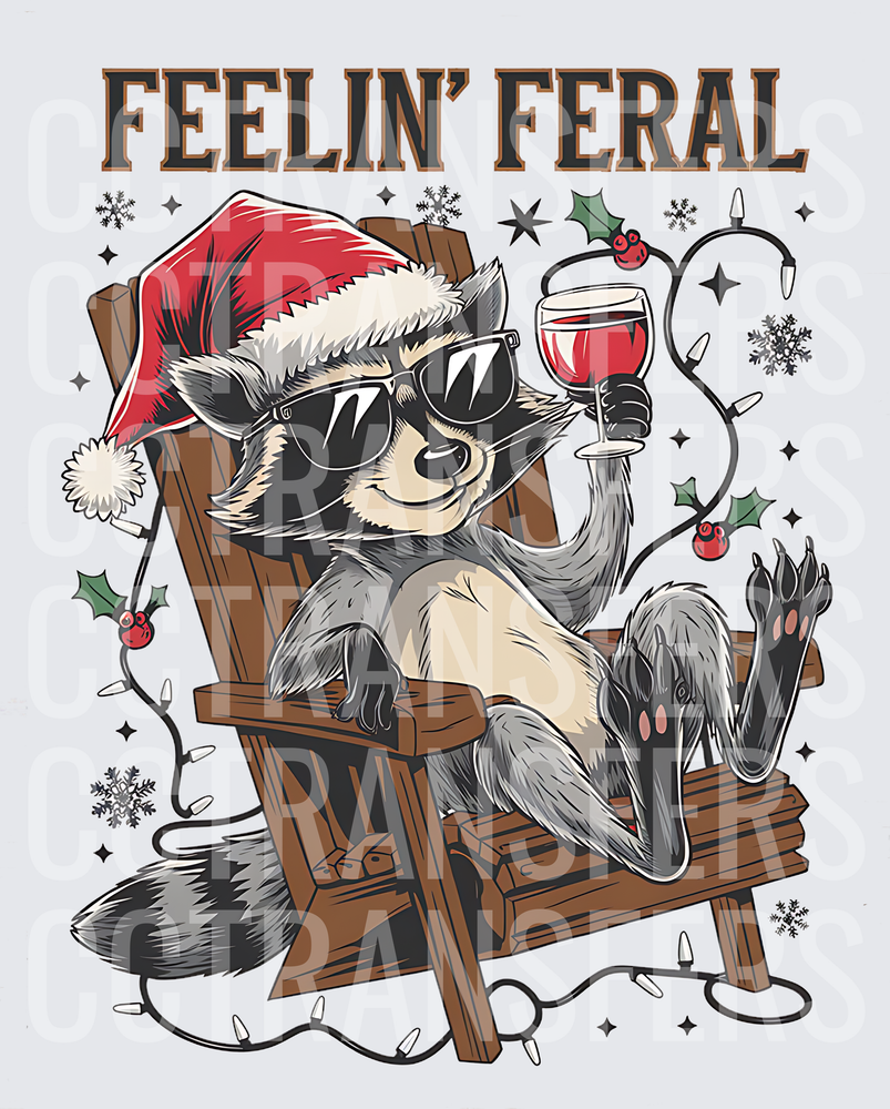 Feelin' Feral Christmas Raccoon Sunglasses Wine Chair (DTF)