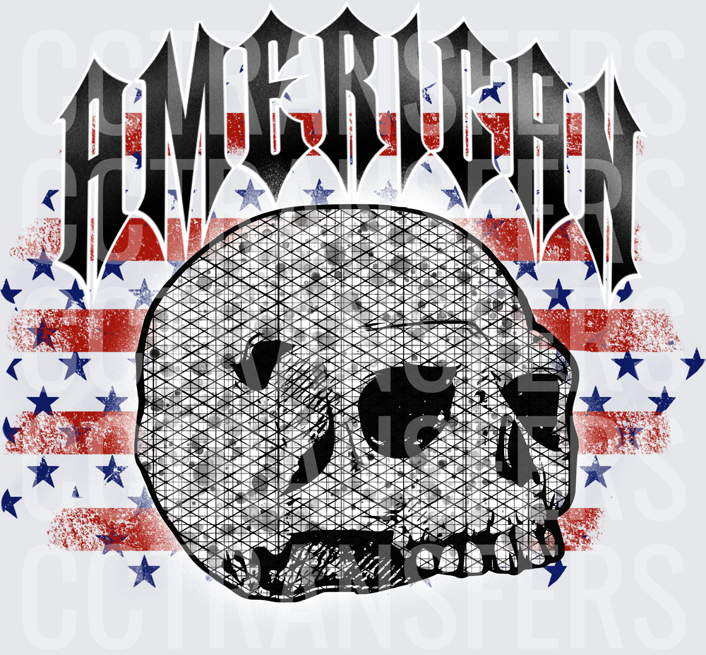 American Skull Grid Stars and Stripes Distressed (DTF)