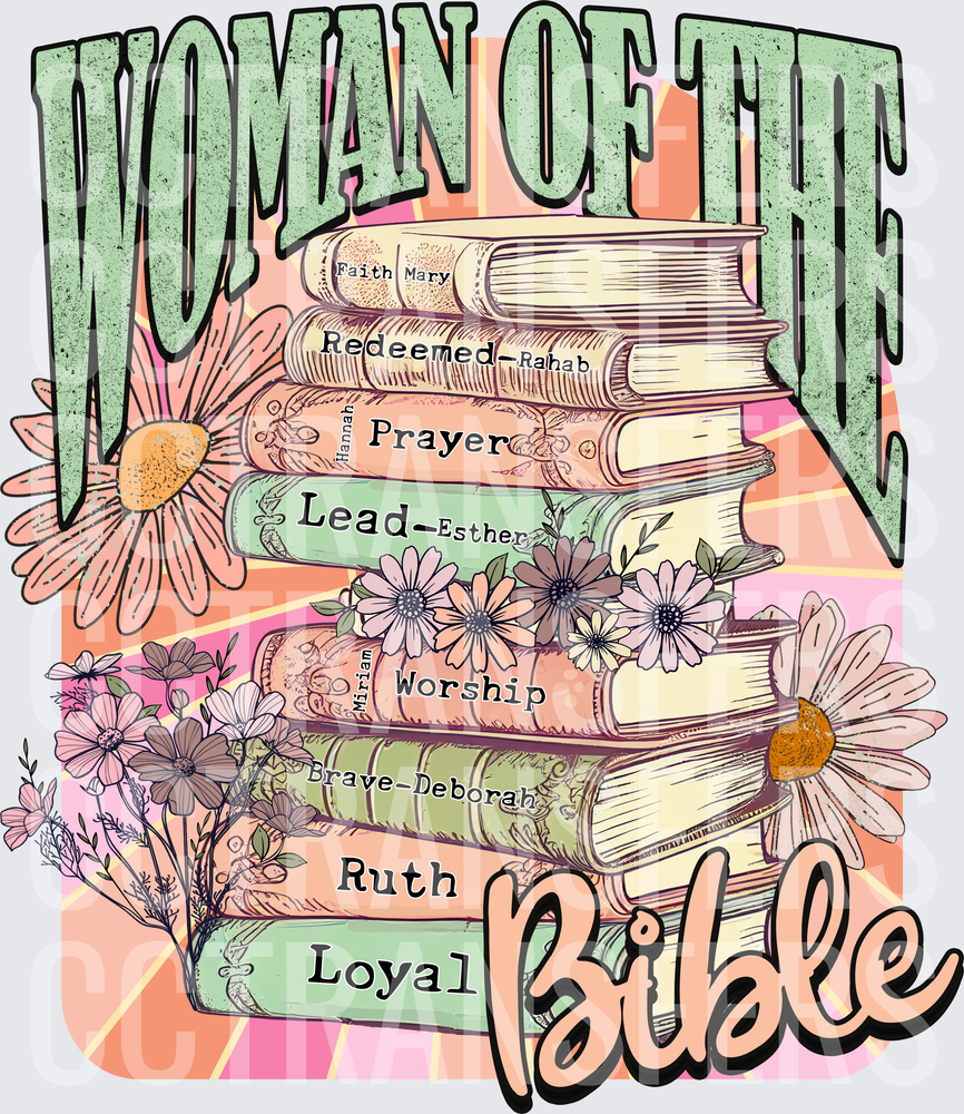 Woman of the Bible Stacked Books Floral Faith (DTF)