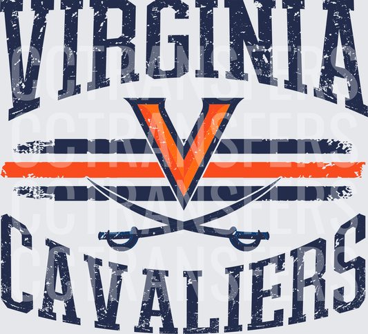 Cavaliers V Logo Crossed Sabers Distressed Arch (DTF)