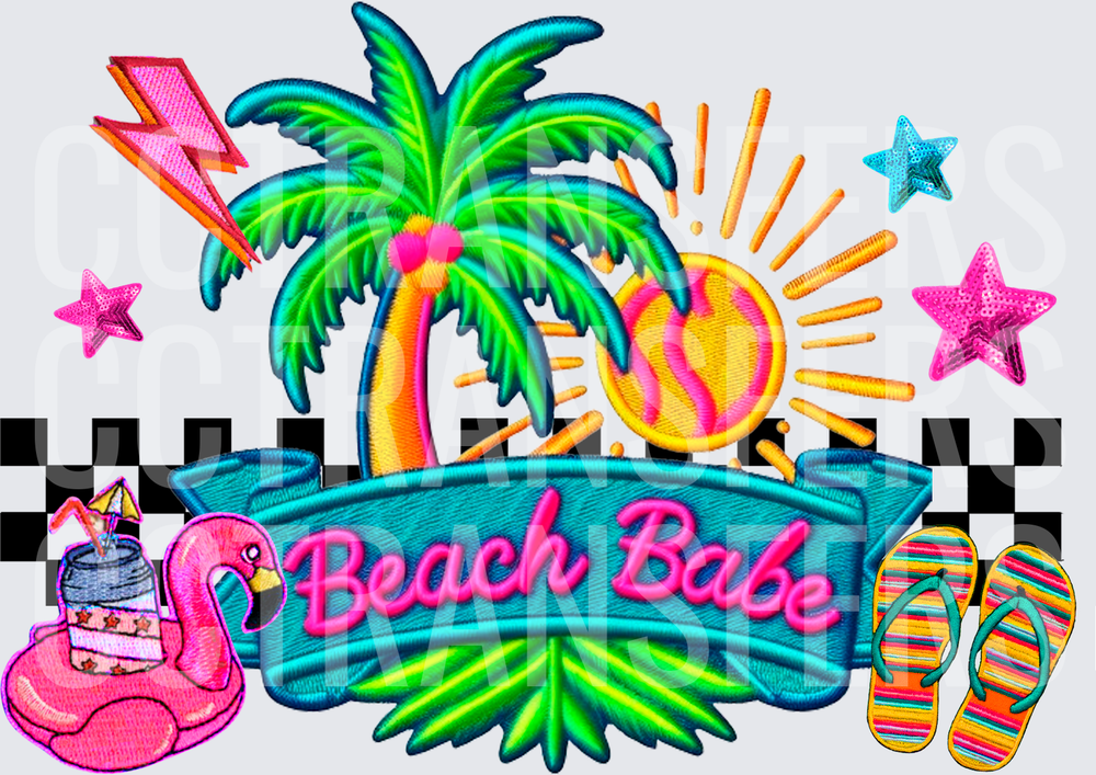 Beach Babe Tropical Palm Tree Summer Neon Design (DTF)