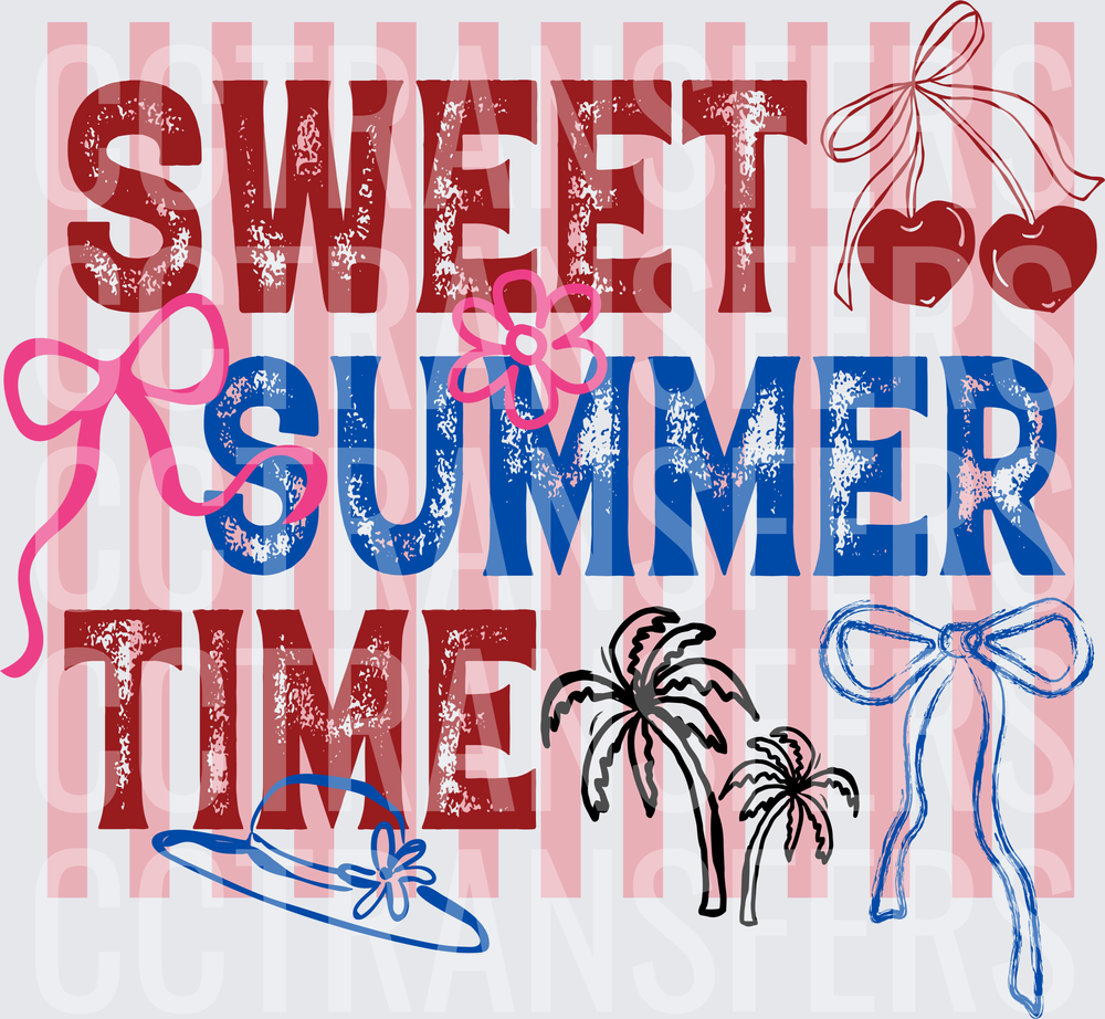 Sweet Summer Time Cherries Bows Palm Trees Striped (DTF)