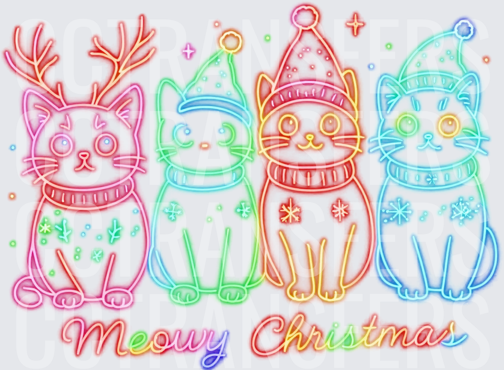 Meowy Christmas Neon Glowing Holiday Cats (DTF)