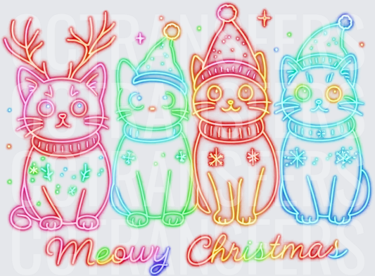 Meowy Christmas Neon Glowing Holiday Cats (DTF)