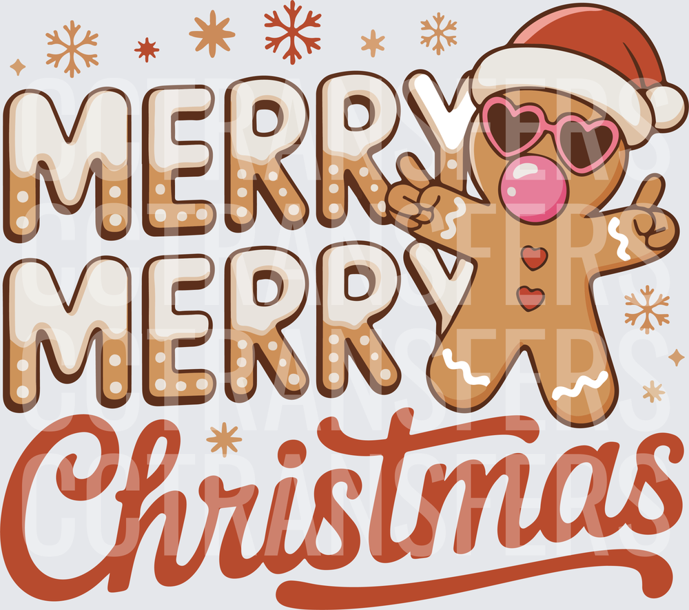 Merry Merry Christmas Cool Gingerbread Man Santa Hat (DTF)
