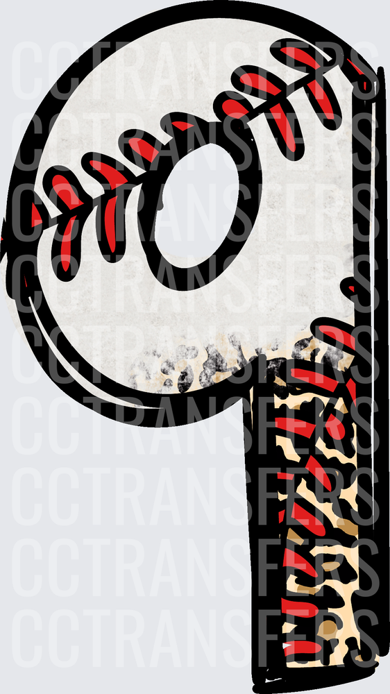 Baseball and Leopard Print Letter Q (DTF)