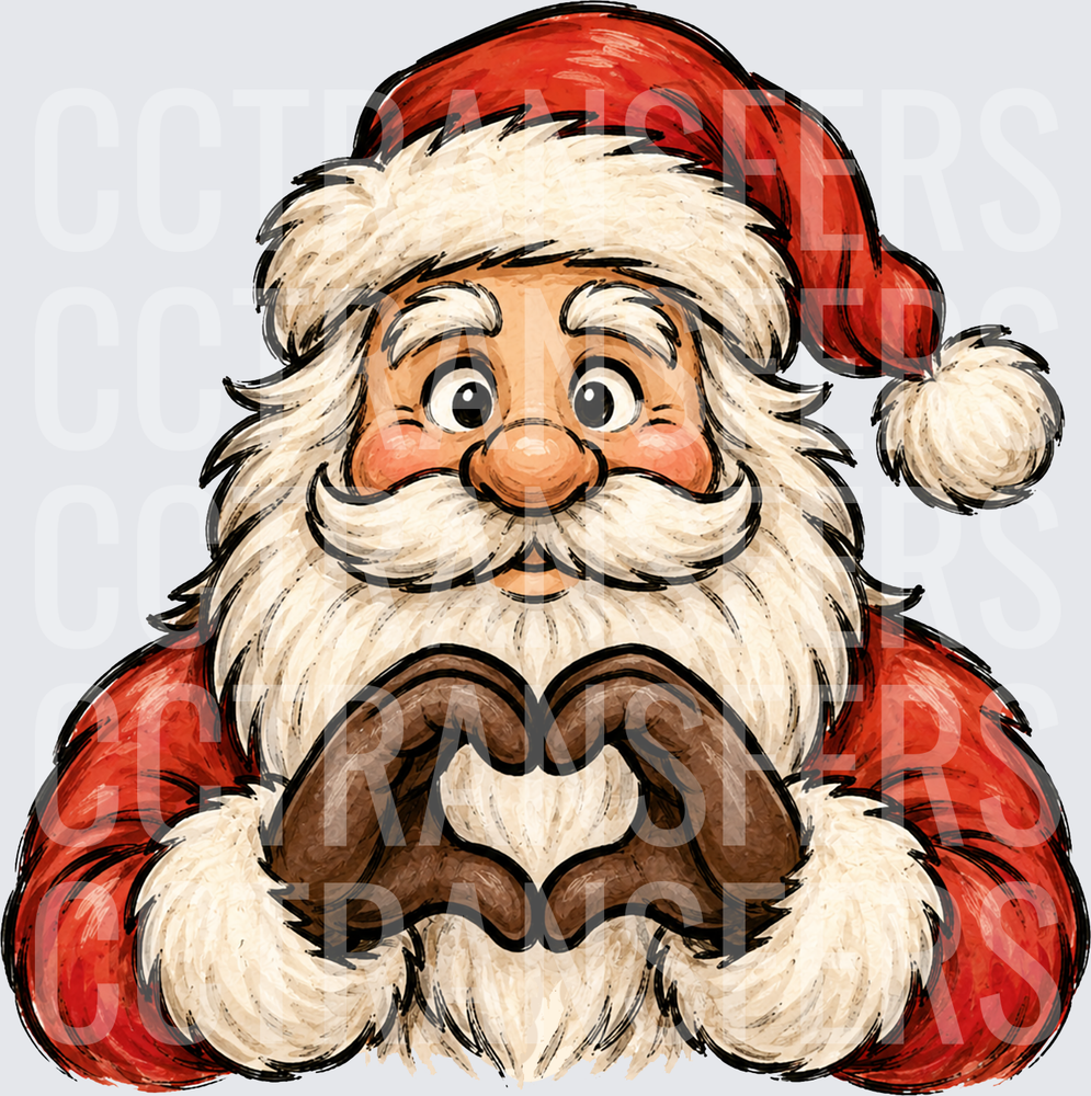 Jolly Santa Making Heart Shape with Gloved Hands (DTF)