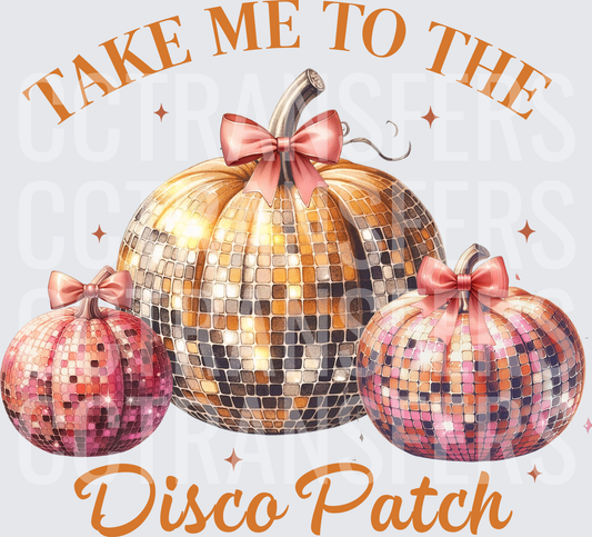 Take Me To The Disco Patch Glitter Pumpkins With Bows (DTF)