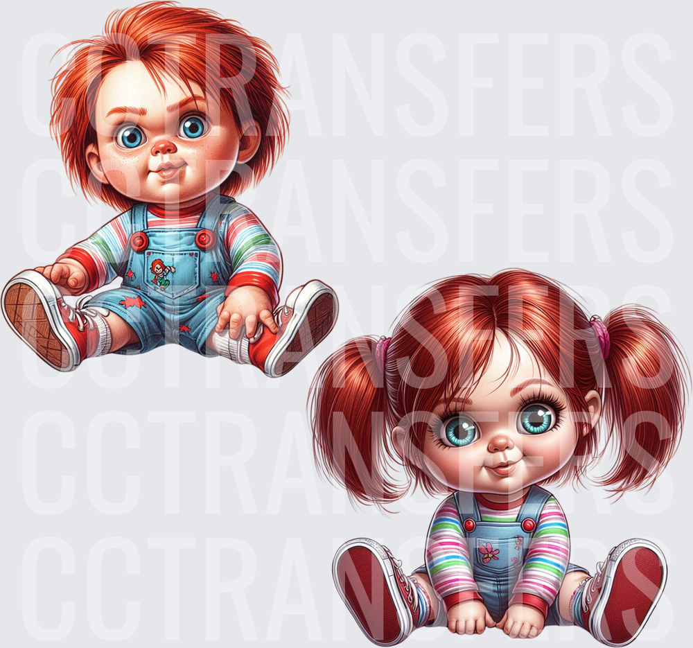 Chibi Killer Doll Duo Red Hair Overalls Sneakers (DTF)