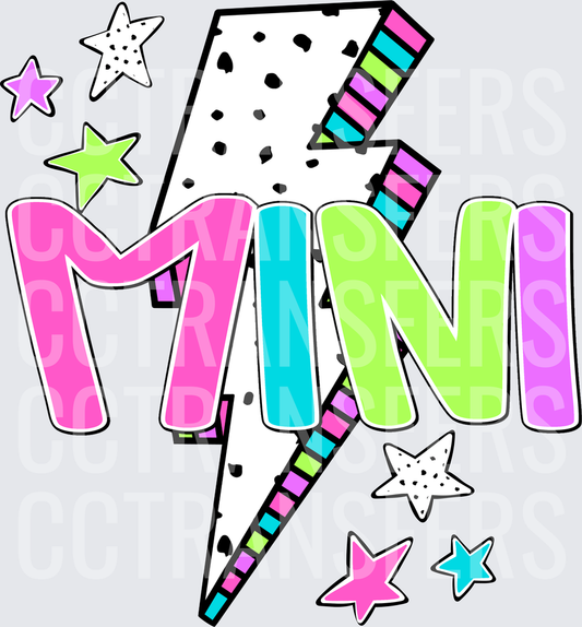 Neon Mini Bold Lightning Bolt Stars Retro Fun (DTF)