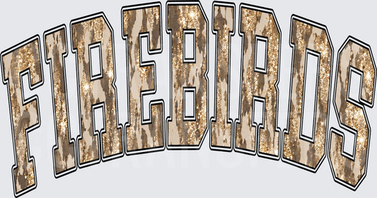 Firebirds Arched Varsity Glitter Cowhide Letters (DTF)