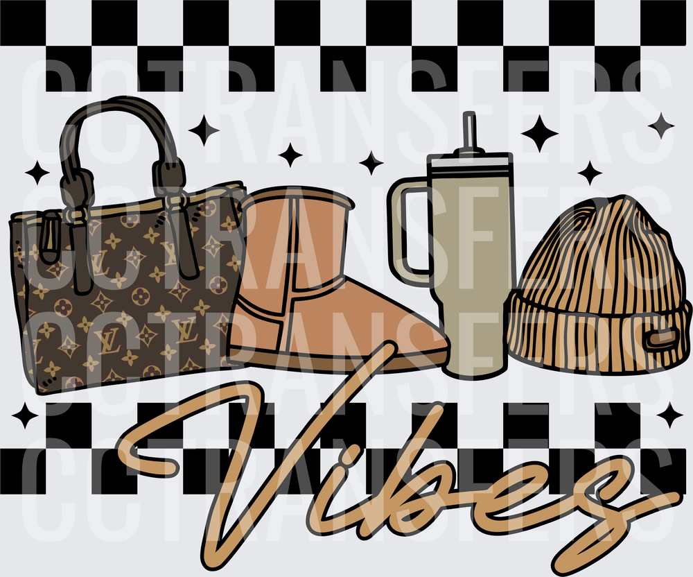 Vibes Checkered Luxury Bag Boot Tumbler Beanie (DTF)