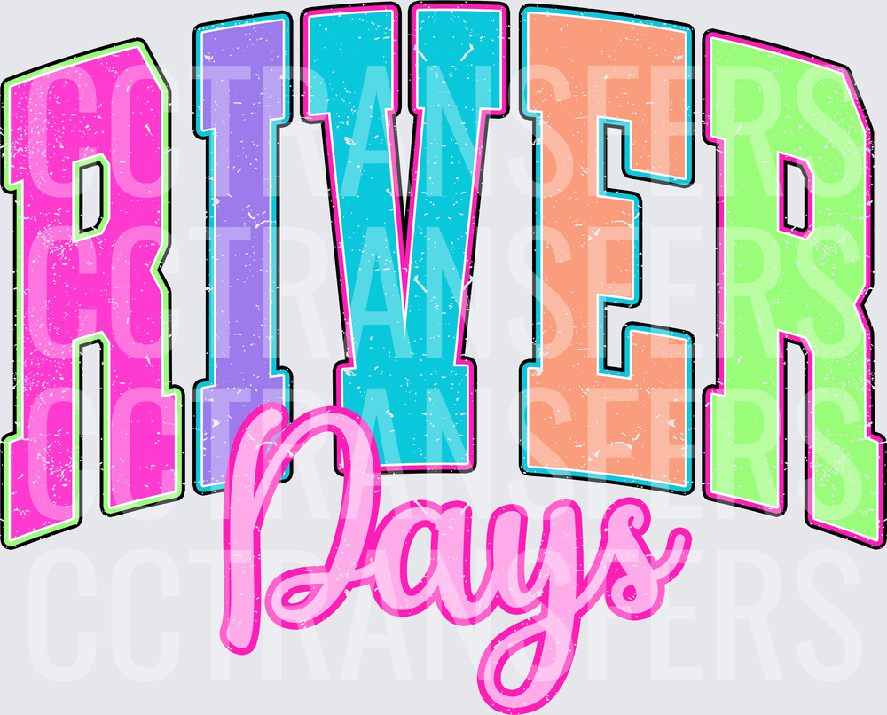 River Days Distressed Varsity Neon Block Letters (DTF)