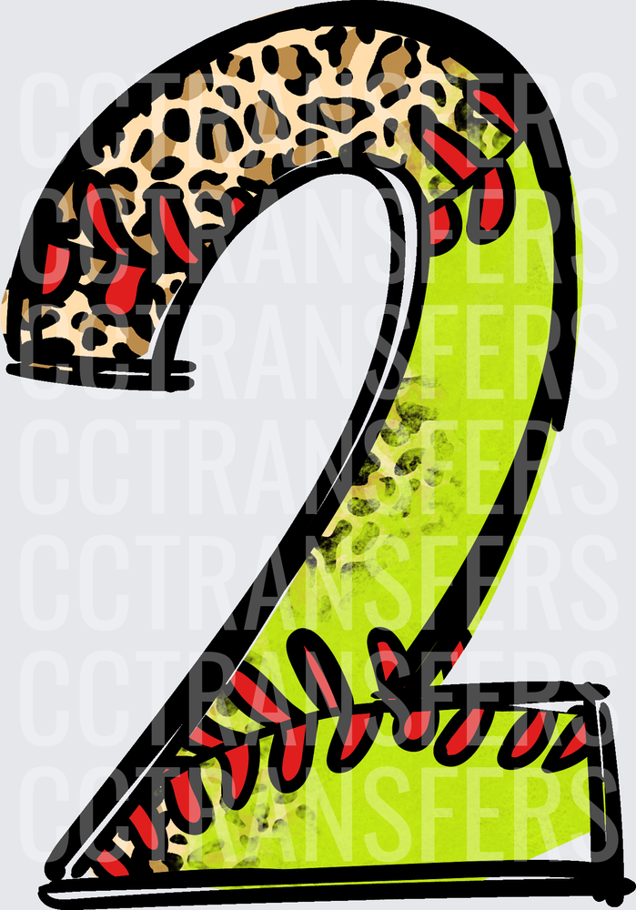 Number 2 Softball Leopard Print Split Design (DTF)