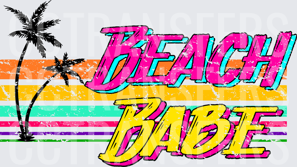 Beach Babe Retro Sunset Palm Tree Silhouette (DTF)