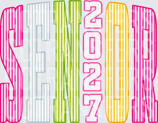 Senior 2027 Colorful Striped Block Letters (DTF)