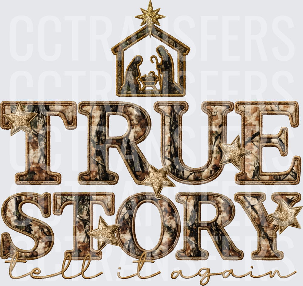 True Story Tell It Again Camo Nativity Christmas (DTF)