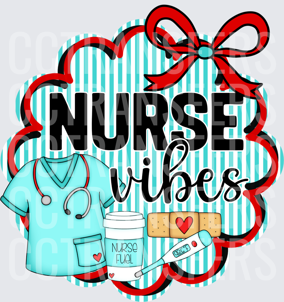 Nurse Vibes Scrubs Stethoscope Coffee Bandage Design (DTF)
