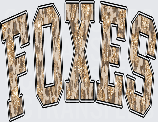 Foxes Arched Varsity Letters Glitter Cowhide Print (DTF)