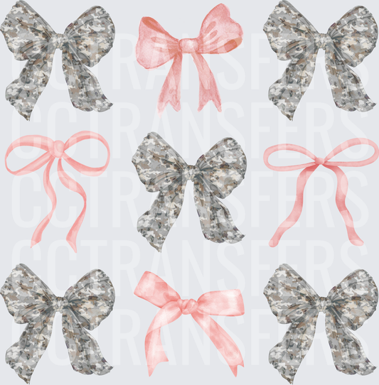 Camo and Pink Watercolor Bow Collection (DTF)