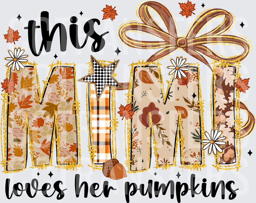 This Mimi Loves Her Pumpkins Fall Autumn Leaves Bow (DTF)