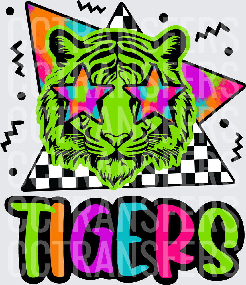 Neon Green Tiger Star Shades Retro 80s Tigers (DTF)