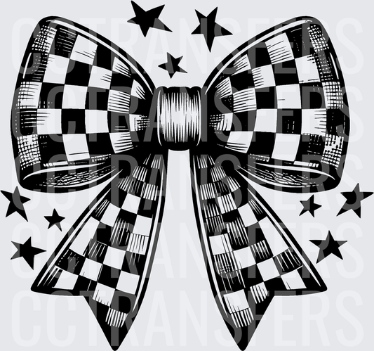 Black White Checkered Bow with Stars (DTF)