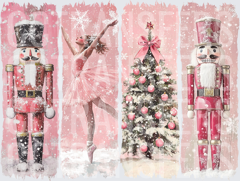 Pink Christmas Nutcracker Ballerina Snow Panel Set (DTF)