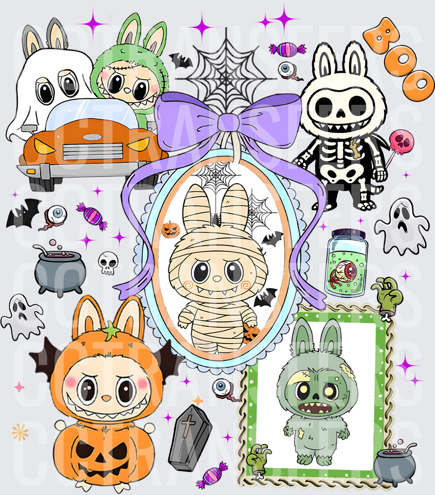 Kawaii Halloween Bunny Characters Boo Spooky Collage (DTF)